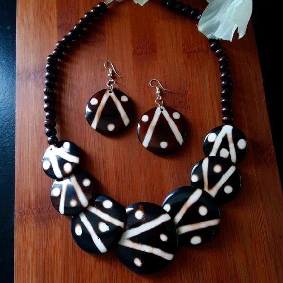 2PC Beautiful African Batik Print Necklace Set - Picture 4 of 5